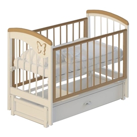 Детская кроватка Атон №7 Бабочка с ящиком цвет белый-бук - описание