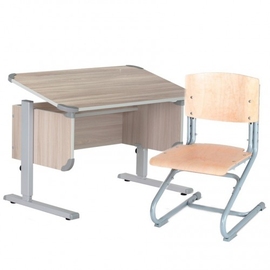 Растущая парта Деми Сут 28 ясень серый+деревянный стул - описание
