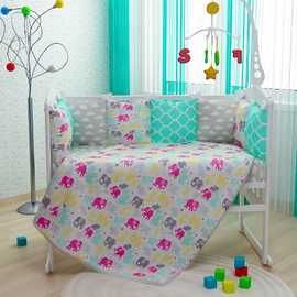 Комплект в кроватку ФА-М Разноцветные слоники 6 предметов - фото 