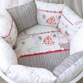 Комплект постельного белья Баю Бай Дружба красный в круглую/овальную кроватку 9 предметов - фото 