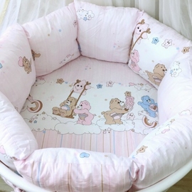 Комплект постельного белья Баю Бай Забава розовый в круглую/овальную кроватку 9 предметов - фото 