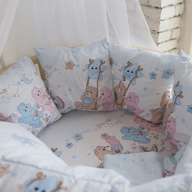 Детское постельное белье Баю Бай Забава голубой в круглую/овальную кроватку 9 предметов - фото 