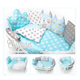 Комплект в круглую/овальную кроватку Золотой гусь Суфле голубой 6 предметов - описание