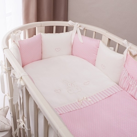 Комплект в круглую/овальную кроватку Тиффани Неженка розовая 125х75 с балдахином - описание